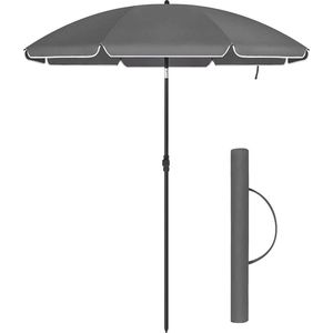 Strandparasol Diameter 160Cm Tuinparasol Upf 50+ Uv-Bescherming Opvouwbaar Zonnescherm Draagbare Glasvezel Parapluribben Grijs