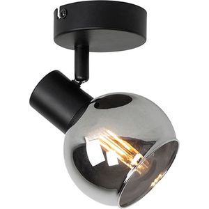 Elumia® Taza Plafondlamp 1 Spot – Ø 10 cm - Zwart Gecoat Metaal met Rookglas – Plafonnière Binnenlamp met Veiligheidsklasse IP20 – E14 Fitting max. 40 W – Sfeervolle Opbouwspot - Dimbaar - Art Deco