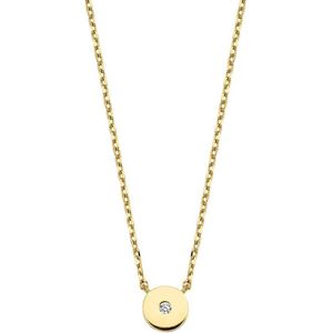 New Bling Goud 9NBG 0022 14 Karaat Gouden Collier met Hanger - Rondje - Zirkonia - Goud