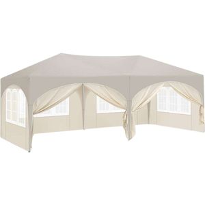 Partytent XL - Met zijwanden - Geel - 300x600cm - Opvouwbaar - Easy up - Paviljoen - Waterdicht weerbestendig - In hoogte verstelbaar