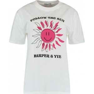 Harper & Yve Smiley-ss Tops & T-shirts Dames - Shirt - Wit - Maat XL