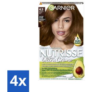 Garnier - Nutrisse Ultra Crème 4.3 - Haarkleuring - Goudbruin - Intens Voedend - Permanente Kleur - Voordeelverpakking - 4 stuks