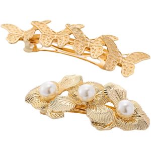 Emilie collection - haarspeld - goudkleurig - 2 stuks - vlinders - parels
