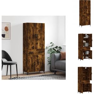 vidaXL Hoge Kast - Gerookt eiken - Bewerkt hout en metaal - 69.5 x 34 x 180 cm (B x D x H) - Keukenkast