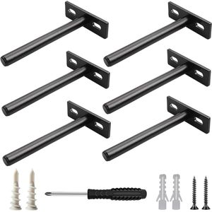 EGoods - Zwarte Plankondersteuning Set voor Wandmontage - Drijvende Plankbeugels - Verborgen Houten Planken - Muur Gemonteerd - Inclusief Schroeven - 6 Stuks
