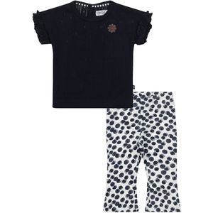 Dirkje kledingset - 2delig - Blauwe broek wit met stippen - Shirt navy met roesjes - Maat 104