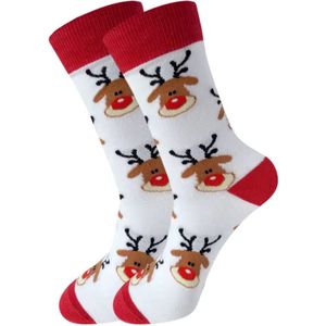 SilverAndCoco® - Rebelse Kerstsokken / Gekke Foute Vrolijke Happy Kerst Sokken Kerstman Rendier Rood Wit / Rode Leuke Grappige Dikke Warme Huissokken Kerstmis Dames & Heren Kerstcadeau pakket / Wintersokken Kleding Socks Sinterklaas Schoen Cadeautje