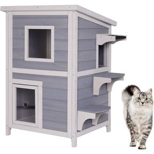 White-Label® Kattenhuis voor buiten - Kattenhok - Kattenbench - Grijs