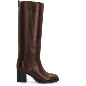 Bruine leren hoge laarzen met hak