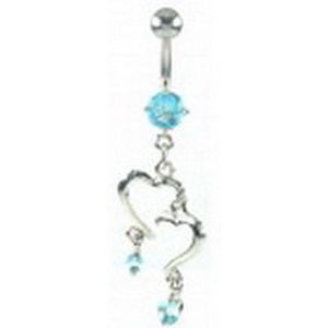 Navelpiercing dubbel hart licht blauw