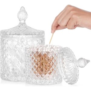 Doorzichtige Glazen Organizers voor Katoenen Wattenstaafjes en Accessoires - Luxe Apothekerspotten in 2 Maten