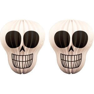 Pakket van 5x stuks papieren lampion 27 x 42 cm doodskop wit - Halloween trick or treat lampionnen versiering