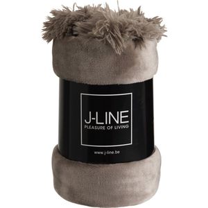 J-Line Plaid Pompom - fleece deken - polyester - taupe - 170 x 130 cm - woonaccessoires