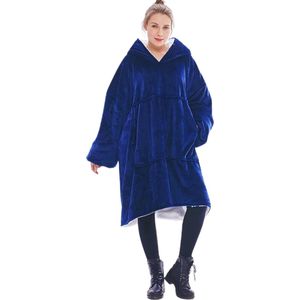 Nivard Knuffeldeken - Plaid - Onesie - Hoodie Deken Met Mouwen - Fleece Blanket - Dames - Heren - Kinderen - Extra Zacht - Marine Blauw