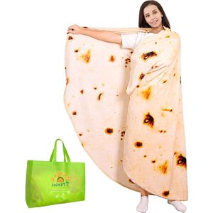 200 cm Double Sided Giant Round Tortilla Burrito Blanket - Soft Warm Flannel Cuddly Blanket - Realistic Food Pattern - Creative Gifts for Kids and Family Taco Houder