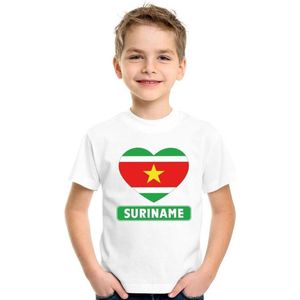 Suriname hart vlag t-shirt wit jongens en meisjes 134/140