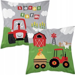 Kussensloop Katoen 40x40cm - Vrolijke Boerderij Tractor