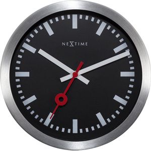 Wandklok NeXtime 'Station' diameter 19 cm, geborsteld aluminium zwart NE-3998STZW