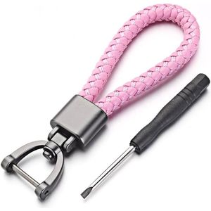 Auto Sleutelhanger Roze - Luxe sleutelhanger Auto - Cadeau - Geschikt voor Volkswagen/Mercedes/Audi/BMW - Leer en Metaal - Geweven - Premium sluiting - Mannen/Vrouwen - Unisex - Autohanger