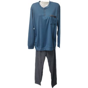 Uniseks - Thermo Pyjama set - Dames & Heren - Merk Notte Stella - Longsleeve & Broek - Geruit-Motief - Kleur Blauw/Marineblauw/Grijs - Maat L - Cadeau - Kerst