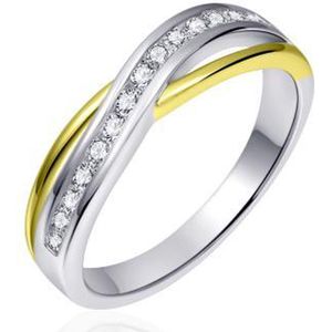 Schitterende Zilveren Ring Goud en Zirkonia's 19,75 mm. (maat 62) model 174 | Damesring | Jonline