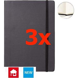 Notitieboek A6 zwart met harde kaft en elastiek - 3 stuks
