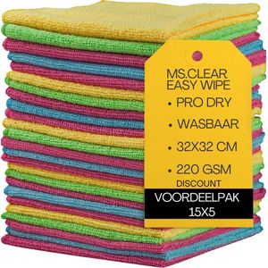 Ms.Clear EasyWipe - Microvezeldoekjes - Set van 15x5 Schoonmaakdoekjes 32x32cm - Wasbaar - 220gsm - De meest Veelzijdige en Efficiënte poetsdoeken