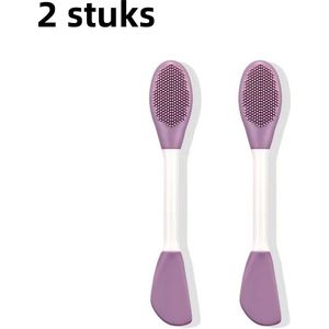 2-delige - Dubbelkoppige siliconen massageborstel - Gezichtsreiniging en moddermasker - Zachte siliconen punt - Multifunctioneel - Paars