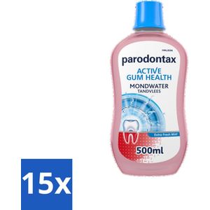 15 x Parodontax - Mondwater - Active Gum Health - Extra Fresh Mint - 500 ml - Tandvlees Gezond Houden - Mondwater - Tandplak Bestrijden - Fluoride - Frisse Adem