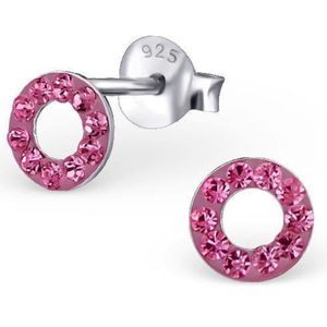 Aramat jewels ® - 925 sterling zilveren kinder oorbellen cirkel roze kristal 5mm