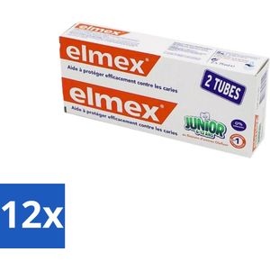 12 x Elmex Junior Tandpasta - Bescherming & Versterking voor Blijvende Tanden - Set van 2 x 75ml - Tandpasta Voor Kinderen - Kinder Tandpasta - Elmex Junior - Tandbederf Voorkomen - Fluoride Tandpasta