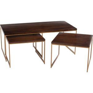 D- J-line - Salontafel Rafi 3delig Ijzer/mango Hout Goud/donker Bruin - 120x60x46.5cm