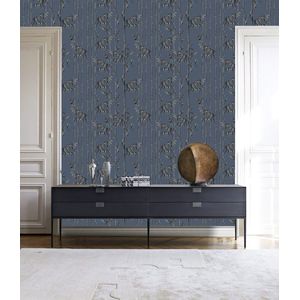 Behang staal Botanical Leaves donker blauw