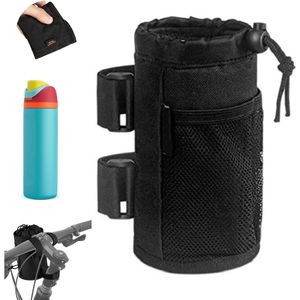 Fietsstuurtas met Drinkhouder - Eenvoudige Installatie zonder Schroeven - Geschikt voor Waterflessen van 24 oz - Handig fietsaccessoire met opbergvak - Zwart