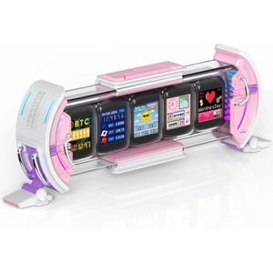 Divoom - Times Gate - digital display - met 5 LCD schermen - met app - notificaties - custom pixel art (roze)