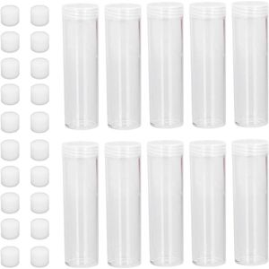 Transparante herbruikbare opbergbuizen 10 stuks voor 25 mm munten, kralen, knopen en snoep met kussen sponsdeksel
