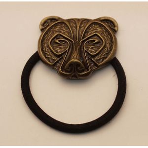 Haarelastiekje beer bronskleurig - Beren haarelastiek - berenkop haarelastiek - dieren kop haarelastiek - haarelastiek met metalen bedel er aan - dames haarelastiek - stoere haarelastiek - paardenstaart elastiek beer - haarstaartje speld -