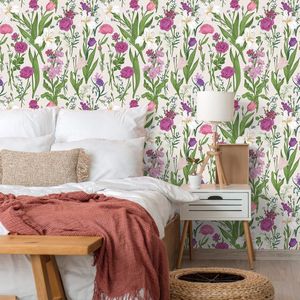 Beige bloemen behang roze pioen bloem muurschildering groen blad contact papier botanische muur kunst keuken kast vinyl wrap voor meubels sticker slaapkamer keuken wanddecoratie 44,5 cm x 300