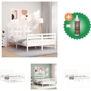 vidaXL Bedframe met hoofdbord massief hout wit 120x200 cm - Bed - Inclusief Houtreiniger en verfrisser