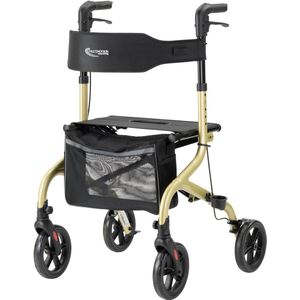 MultiMotion® Rollator Lumo Champagne - Lichtgewicht (slechts 5,6 kg) en opvouwbaar - Inclusief rugsteun en wandelstok houder - Voor binnen en buiten