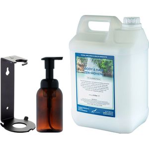 Zeepdispenser 300 ml amber bruin hervulbaar + 5 liter Body & Hair Zen Moment navulling (inclusief beugel)