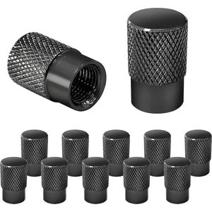 Bandendoppen 12 stuks - Universele ventieldoppen van aluminium legering - Stofdichte kap - Corrosiebestendig - Auto & Motor (zwart) .