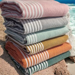 Grijze Strandhanddoek - hamamdoek - strandlaken - handdoek voor het strand