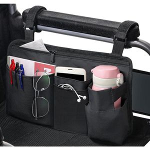 Stoel organizer met bekerhouder - Multifunctionele leuning accessoire voor rollators - Draagbare opbergtas voor buiten - Geschikt voor rolstoelen/rollators/stoelen - Zwart