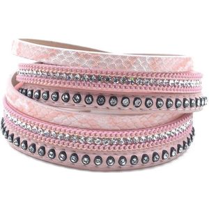 Montebello Armband Bartsia Pink - Dames - PU Leer - Zirkonia - 39 cm