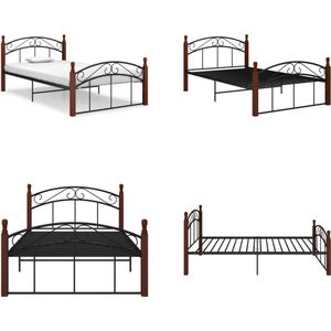 vidaXL Bedframe metaal en massief eikenhout zwart 120x200 cm - Bedframe - Bedframes - Bed - Bedden