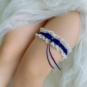 Allecto Plus - Duories Bruidskousen voor Bruiloft met Kant Strik - Handgemaakte Dij Kousen - Bruidsaccessoires (Royal Blue)