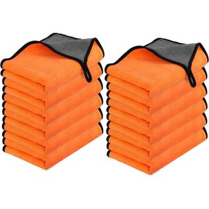 12-stuks multifunctionele pluisvrije microvezeldoeken van 400 g/m² voor auto reiniging en huishouden - super absorberend - 40 x 60 cm - oranje .