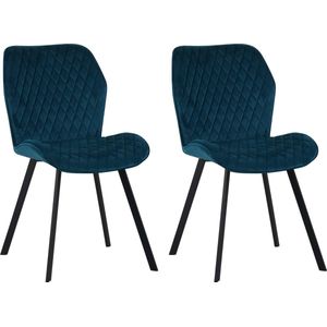 Colenis® - Rio eetkamerstoel - Set Van 2 - Petrol - Fluweel - Velvet - Industrieel - Stoel