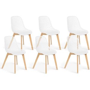 Set van 6 witte Mandy stoelen voor eetkamer